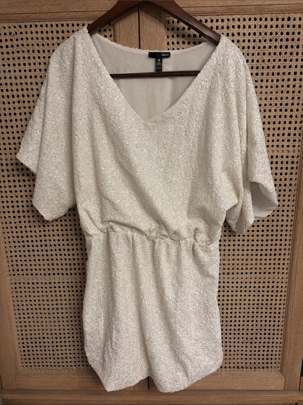 Aqua White Sequined Mini Dress